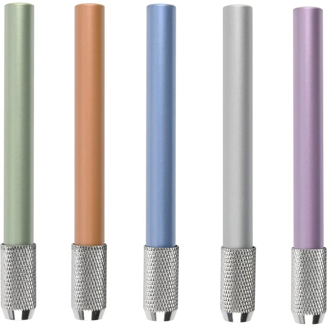 Paquete de 5 extensiones de bolígrafo, extensión de lápiz de color, extensor de lápiz de aleación de aluminio ajustable para instrumento de escritura de estudio de pintura escolar (plata, naranja,