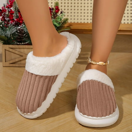 

Krdevn Slippers for Women Cotton Slippers Fashion Couple Models Flat Bottom Comfortable Warm Non Lightweight -Coffee 43