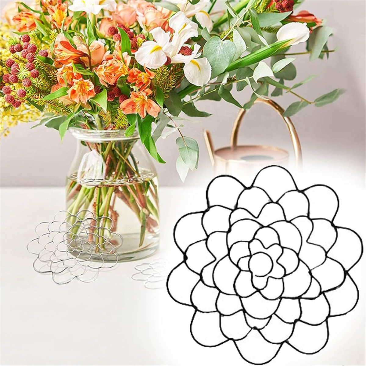 Lot De 3 Supports à Fleurs En Acier Inoxydable – Grilles Pour Vase, Bouquet, Arrangements Floraux (Argenté)