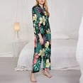 thumbnail image 4 of Kll Green Tropical Leaves Print Women'S Long Sleeve Pajamas With Pants Sleepwear Loungewear 2 Set-Medium, 4 of 9