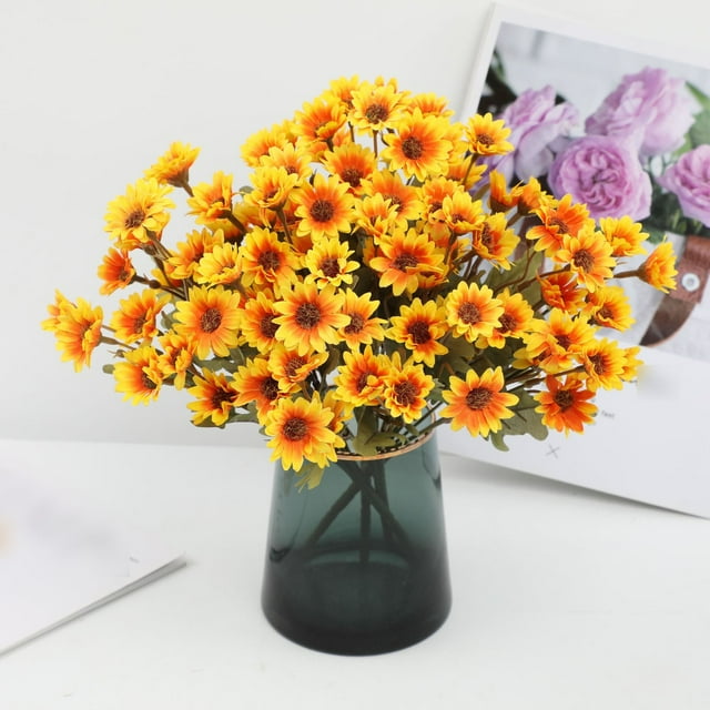 Silk Floral Arrangement for Home Sunset Mums Fall Realistic Windproof Centerpiece for Living Room Bedroom