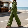 thumbnail image 5 of QQZ Wide Leg Pants 2 Piece Set For Women, Denim Long Sleeve Collared Top & Palazzo Pants Casual Outfit, 5 of 7