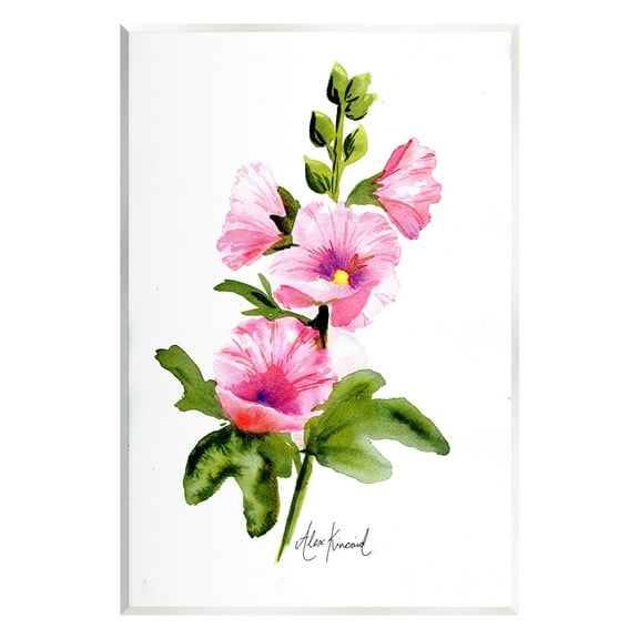 Stupell Industries Pink Hollyhock Blooms Botanical & Floral Painting Unframed Art Print Wall Art, 10 x 15