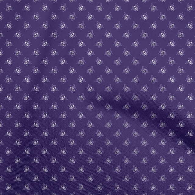 oneOone Polyester Spandex Medium Blue Fabric Dot & Honey Bee Sewing Craft Projects Fabric Prints By Yard 56 Inch Wide