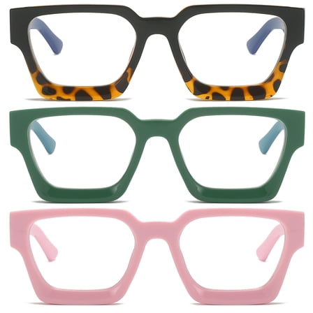 REAVEE 3 Pack Stylish Rectangle Non-prescription Glasses for Women 90s Fake Eyeglasses Y2K Fashion Glasses Frame
