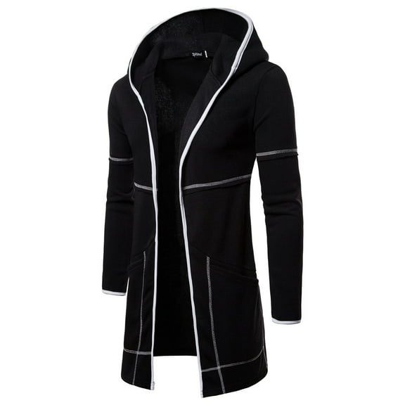 outfmvch cardigan for men fashion hooded solid trench coat jacket cardigan long sleeve outwear womens tops black