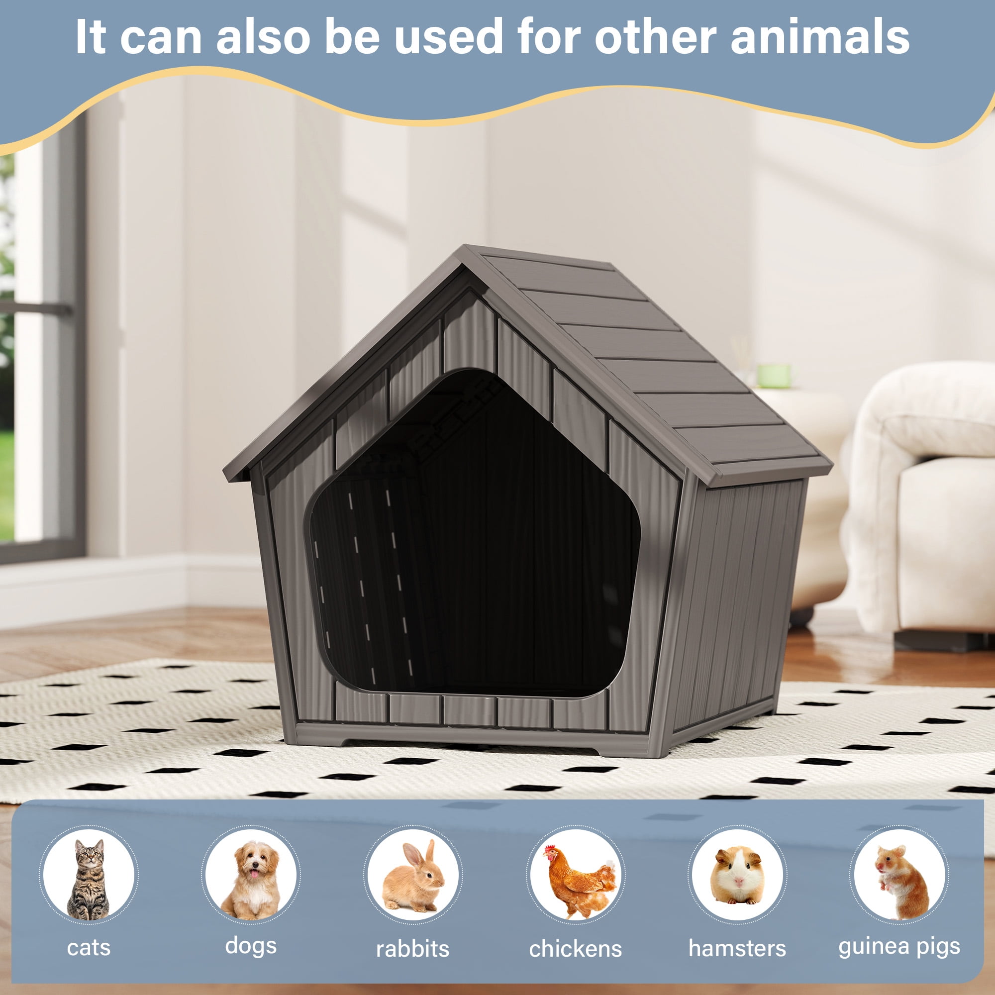 LHBcraft Outdoor Cat House,Weatherproof Resin Cat Shelter for Stray & Feral Cats,Durable All-Season Pet House for Indoor & Outdoor,Gray