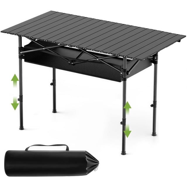 Mesa Plegable Camping, Mesa de Plegables Portátil con Bolsa de Almacenamiento, Adecuado para Exteriores, Playa, Picnic, Barbacoa, Pesca