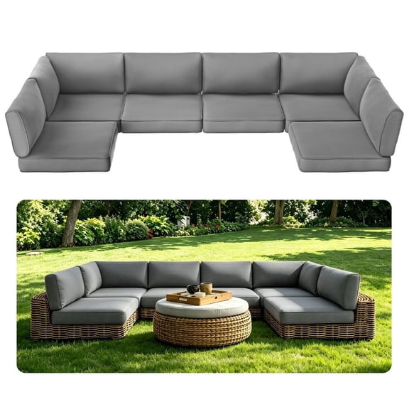 SUNCOZE 14-Piece Outdoor Patio Cushions Set for 6-Seat Sectional Sofa, 25.6" x 25.6" Replacement Couch Cushions, 4-Inch Thick Anti-Slip Garden Furniture Cushions, Grey