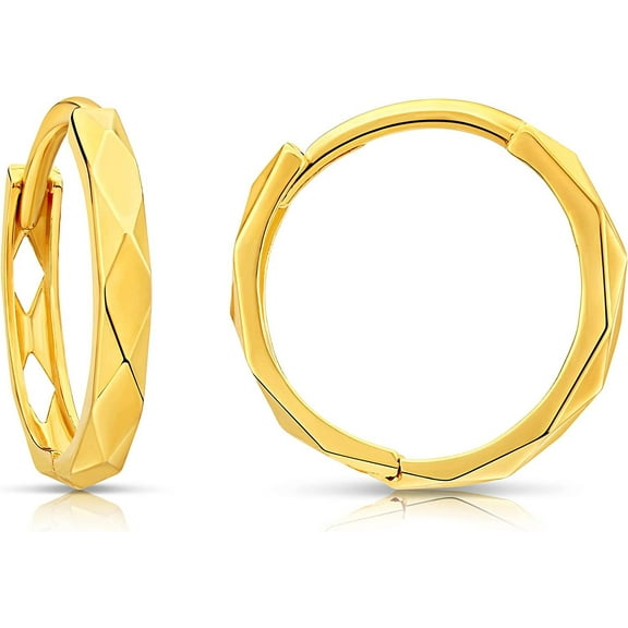 14K Yellow Gold Hammered Shiny Dainty Endless Hoop Earrings