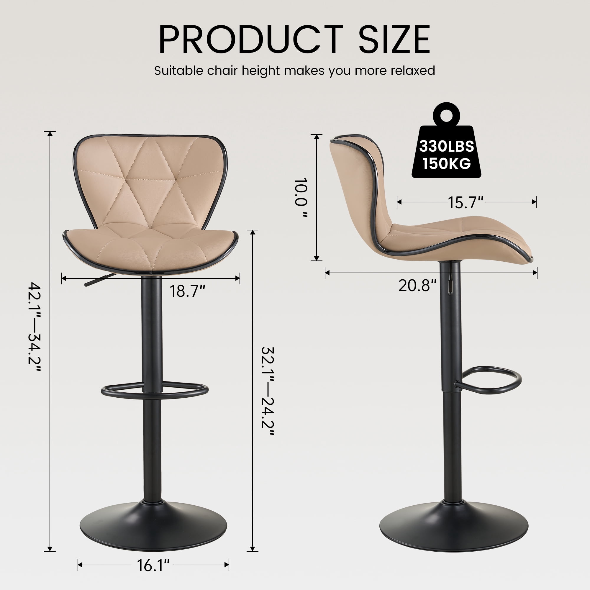 SAETSFEG Bar Stools, Adjustable Swivel Bar Stool with Backrest, Modern Counter Height Island Chairs for Kitchen Island, Dining Room, Oatmeal