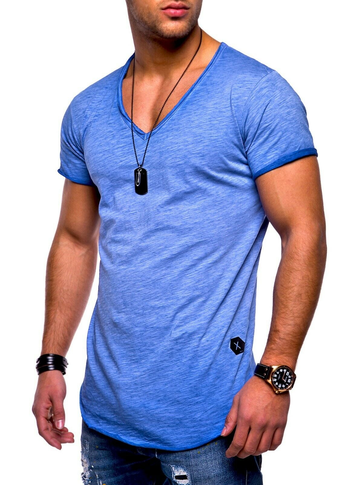 BEHYPE Men's Basic T-Shirt Polo Muscle Tee Casual Tops MT-7102 (Blue ...