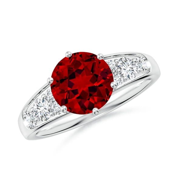 ANGARA Lab Grown 2.1 Ct Round Ruby Engagement Ring with Lab Diamonds for Women in 925 Sterling Silver (Size-8mm) | July Birthstone, Birthday, Anniversary, Jewelry Gift for Women | Lab-Grown Ruby Ring