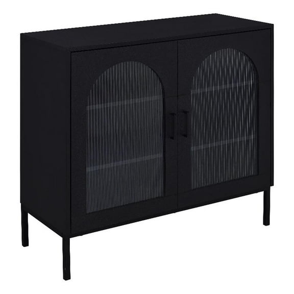 Jess 2-door Arched Fluted Glass Accent Cabinet Black