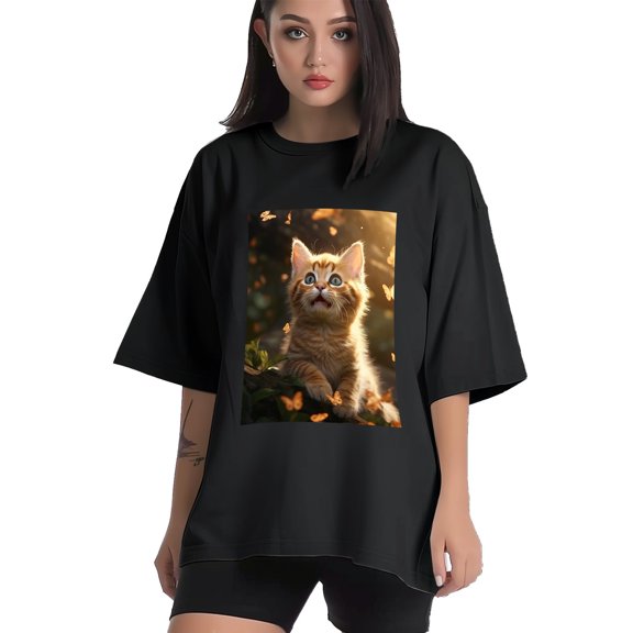 Plus Size Shirt for Women Black Tops for Women Short Sleeves Shirt for Women Cats T Shirt Crewneck Shirt for Women XS