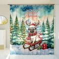 thumbnail image 3 of Merry Christmas Santa Reindeer Antlers Pug Sleigh Xmas Winter Holiday Shower Curtain Dog Lover Gifts Waterproof Bathroom Bathtub Curtain - 00023, 3 of 5