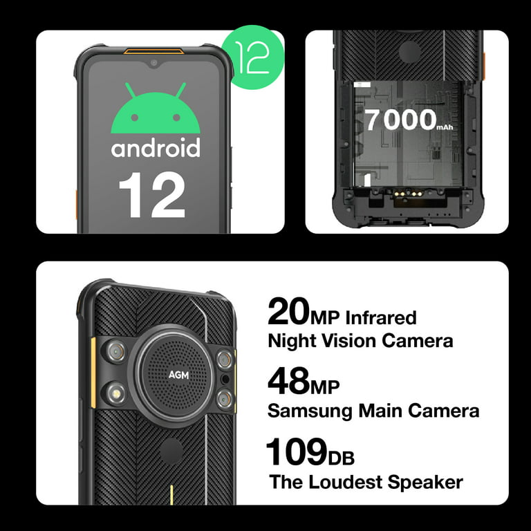 AGM H5 - Smartphone resistente (2022), teléfono resistente de 109 dB,  pantalla HD de 6.52 pulgadas, teléfono inteligente resistente desbloqueado