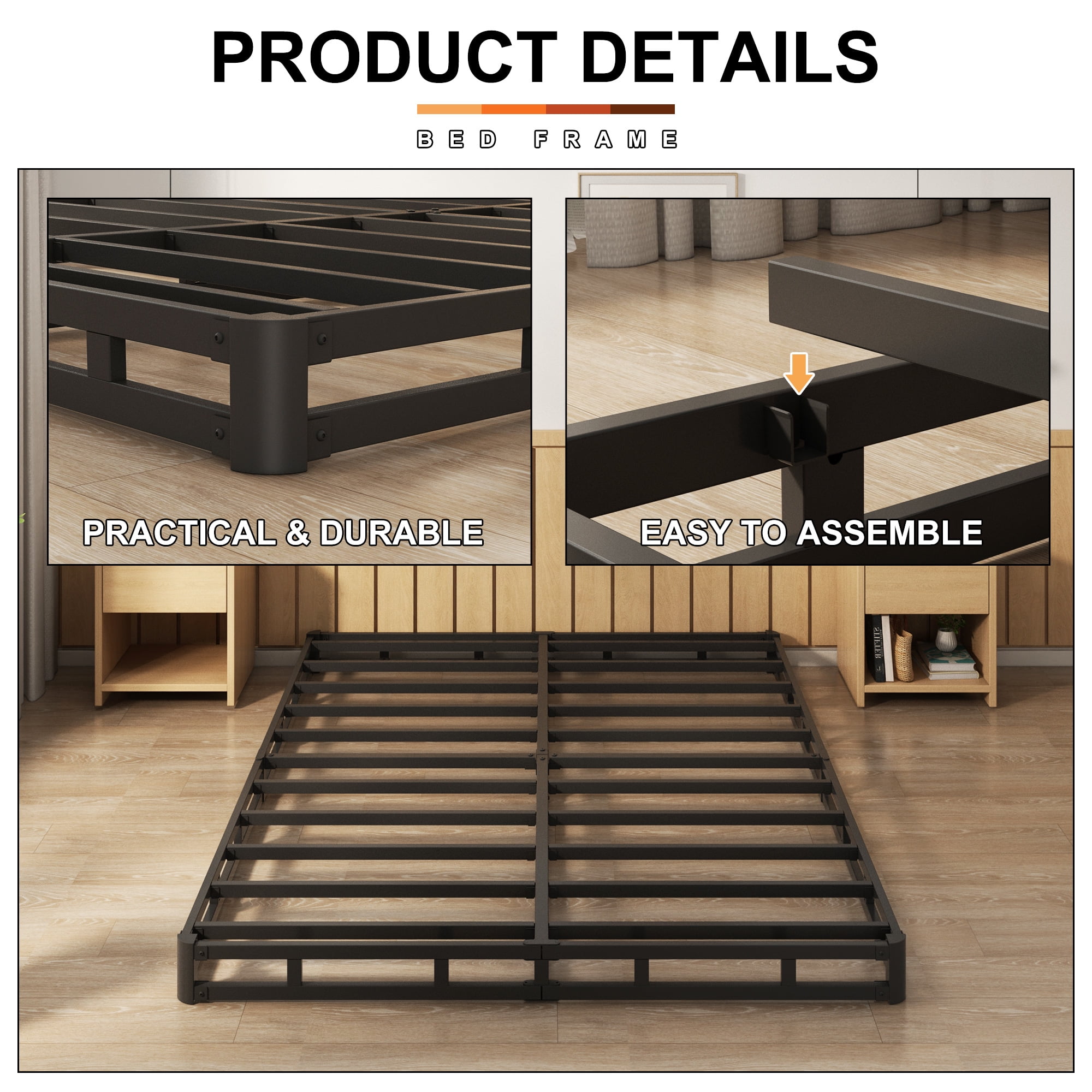 Maenizi King Size Box Spring 4 inch Low Profile, Heavy Duty Metal with Fabric Cover, Easy Assembly, Noise Free, Black