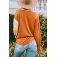 thumbnail image 3 of Women's Orange Stripe Color Block Splicing Long Sleeve Henley Top, 3 of 17