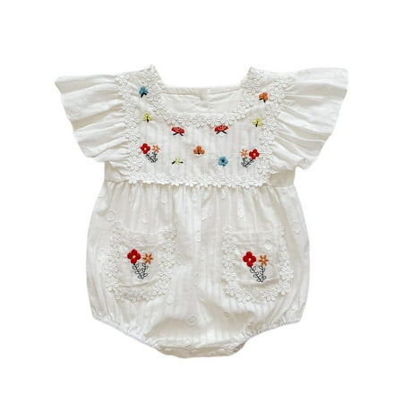 

OQC Baby Girl Infant Floral Printed Square Neck Ruffle Sleeveless Romper Jumpsuit