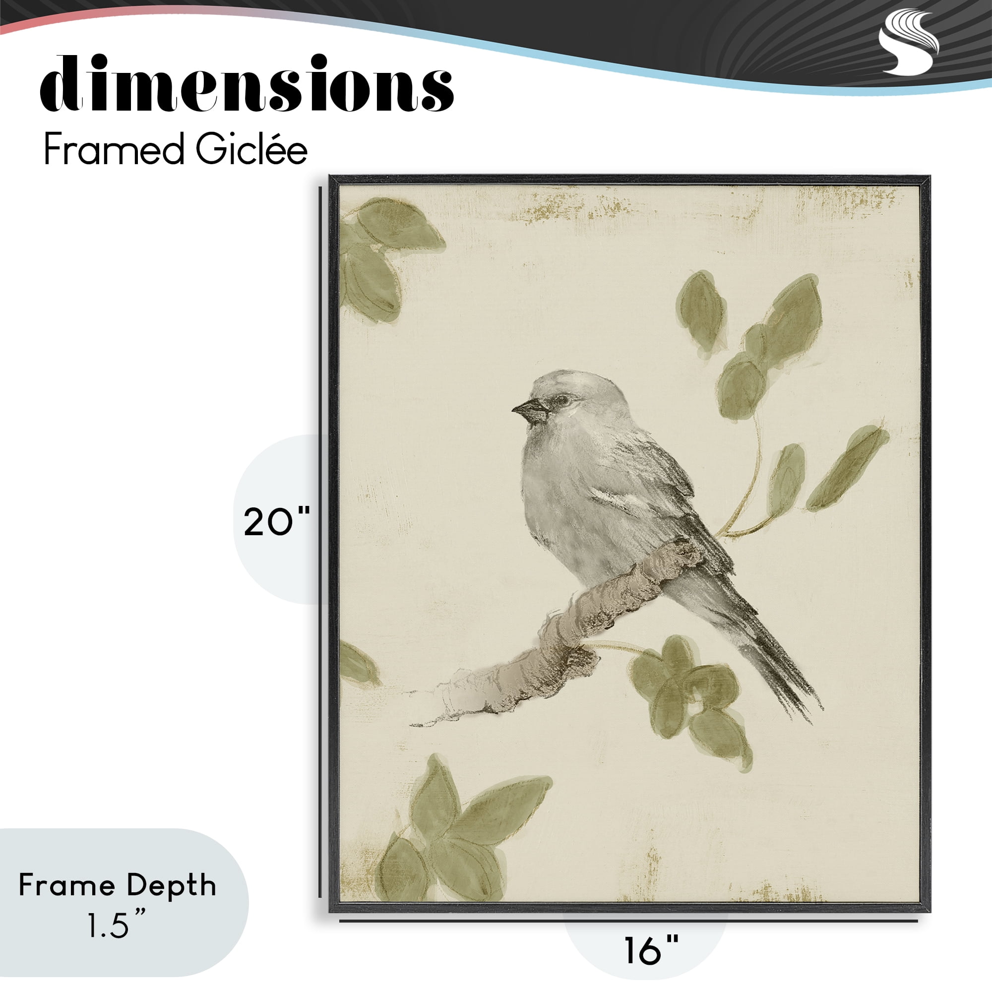 Stupell Industries Bird Scene on Neutral Black Framed Giclee Art, design by Lanie Loreth