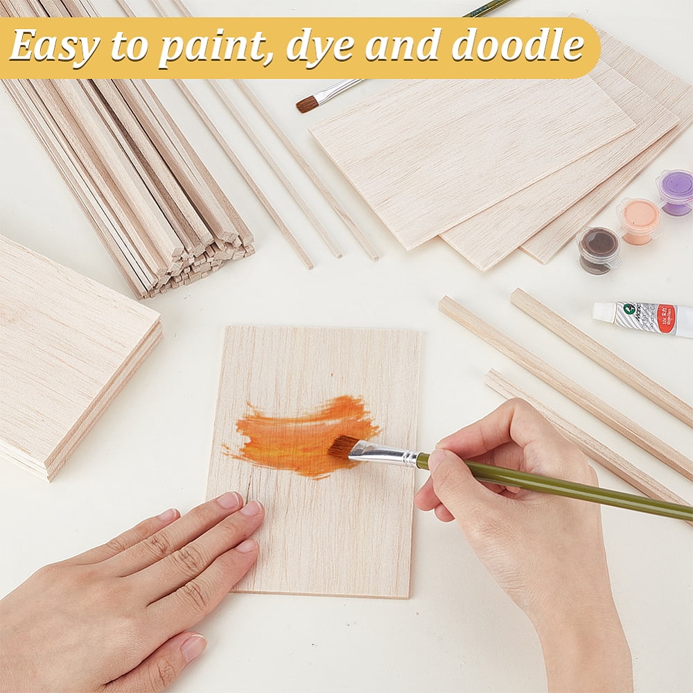 180Pcs 2 Styles Wooden Craft Sticks DIY Craft Supplies with 10Pcs Wood Sheets Mixed Color 300x3x3mm for making