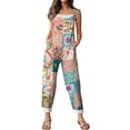 thumbnail image 6 of JULMCOMO Cotton Linen Jumpsuits for Women Floral Print Adjustable Strap Baggy Overalls Sleeveless Vintage Casual Jumpsuits Army Green S, 6 of 7