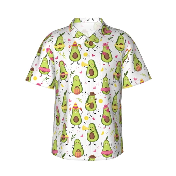 Fotbe Avocado Playing Music Camisa Hawaiana para Hombre Unisex – Camisa Casual de Verano con Botones de Manga Corta de Algodón y Lino,Medium