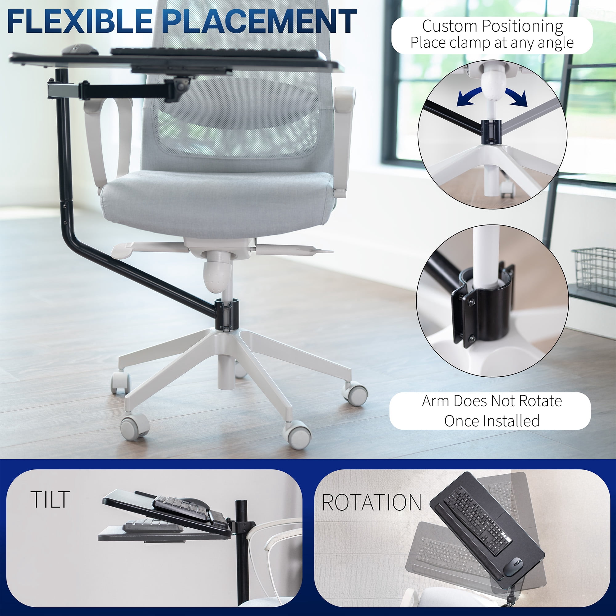 VIVO Office Chair Mounted 26 x 12 inch Full Motion Keyboard and Mouse Tray