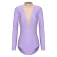 thumbnail image 3 of Zaldita Womens Glittery Gymnastics Latin Dance Leotard Sheer Mesh Keyhole Ballet Bodysuits Top Light Purple XXL, 3 of 6