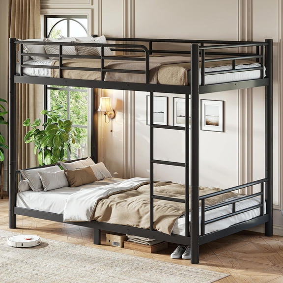 Twin XL Metal Bunk Bed Converts to 2 Beds, Space-Saving Convertible Bed Frame for Teens Adults, No Box Spring, Black