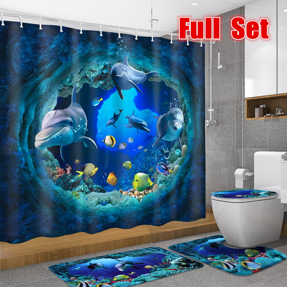 Details about   Shark with Wide Mouth Shower Curtain Toilet Cover Rug Mat Contour Rug Set 