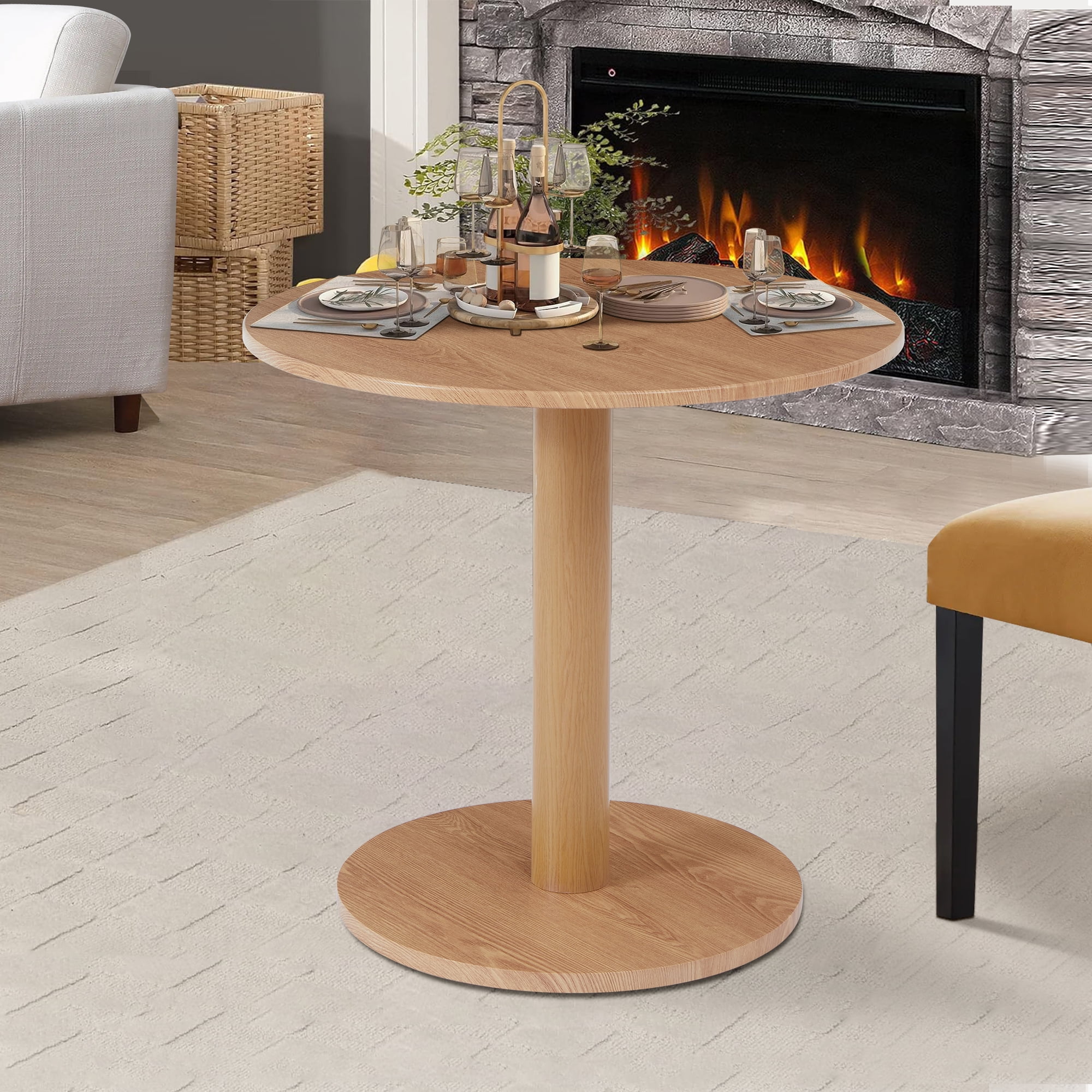 PHOYAL 31.5" MDF Round Dining Table for Kitchen Small Space Apartment, Small Round Dining Table for 2, Tulip Style Pedestal Dining Tables, Natural