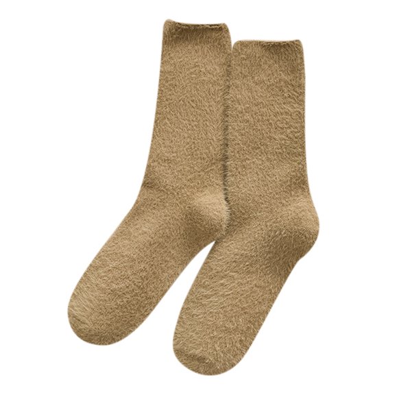 HNMKIU Women's Mid Calf Winter Home Socks Soft Velvet Thermal for Sleeping and Lounging Comfort Gold,One Size