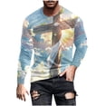 thumbnail image 2 of Blusas y camisas de manga larga con cuello redondo para hombre, blusas casuales de manga larga con cuello redondo, blusas estampadas, blusas de poliéster para hombre, 2 of 5