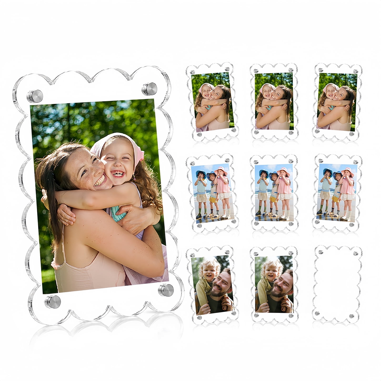 10 Pack 2.5 x 3.65 Inch Acrylic Fridge Magnetic Frame Scalloped, Double Sided Polaroid Frame, Refrigerator Magnet Picture Frame for Fujifilm Instax Mini