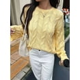 thumbnail image 6 of Women Long Sleeve Sweater Fall Ribbed Knit Pullover Loose Crewneck Cable Sweater Jumper Tops Yellow M, 6 of 7