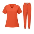 thumbnail image 2 of Medical Scrub Set V Neck Short Sleeve Medical Scrub Tops and Jogger Taper Pants Solid Easy Care Breathable 2 Pieces Outfit, S, 2 of 6