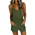 thumbnail image 4 of Spaghetti Strap Short Romper for Women Soft Drawstring High Waist Loungewear Casual Jumpsuit Shorts with Pockets Green XL, 4 of 6