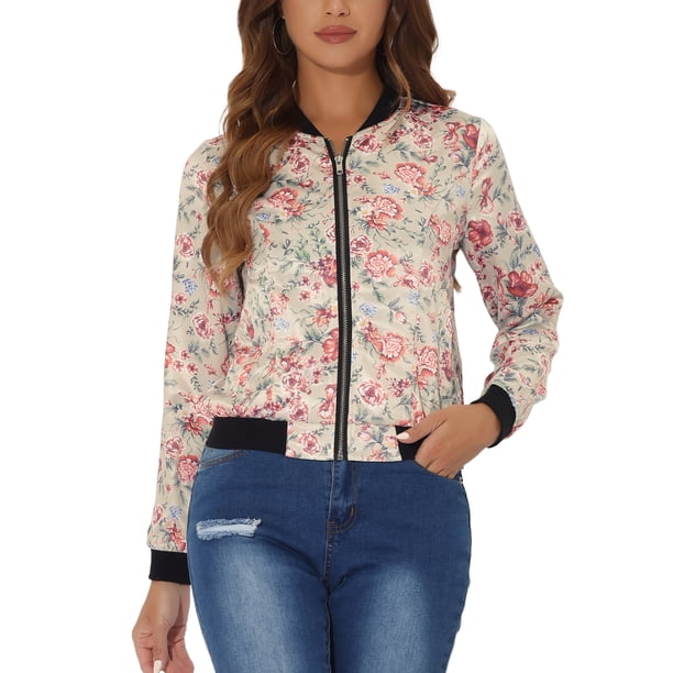Chaqueta bomber para mujer Inspire Chic, corte slim, ligera, con cremallera, color beige