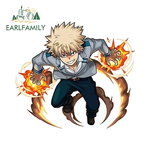 EARLFAMILY 5.1 Inch Cool Anime Hero Katsuki Bakugo Car Stickers Simple Cartoon Laptop Decals Attractive Waterproof Car Accessories
