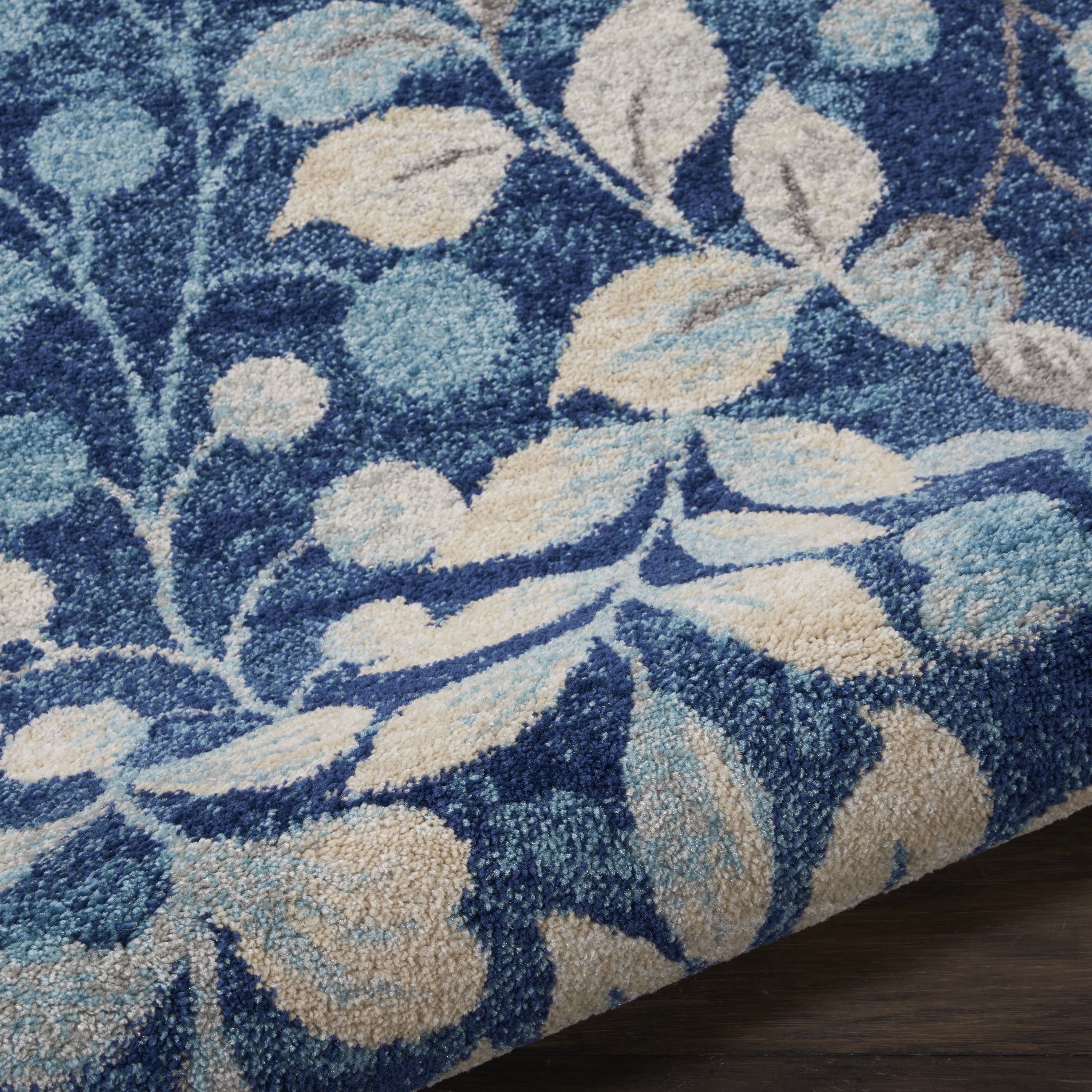 Serene Contemporary Botanical Navy 2' x 4' Area Rug, (2' x 4')