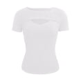 thumbnail image 5 of T Shirts for Women 2026 Summer Short Sleeve Crewneck Hollow out Ribbed Slim Fit Casual Tshirt, 5 of 5