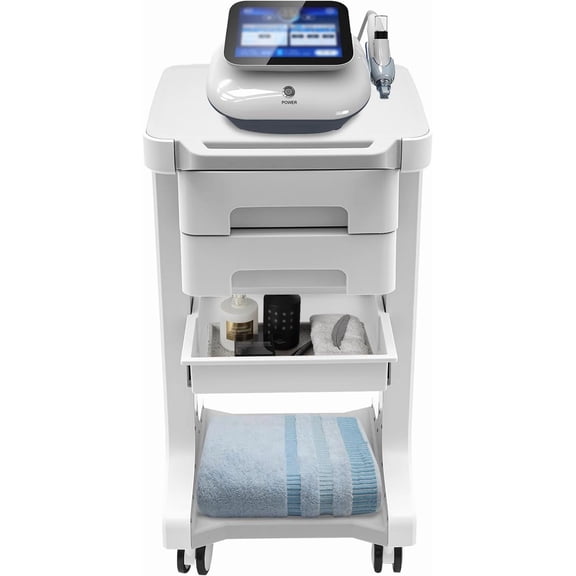 Mobile Trolley Cart with 2 Drawers Tool Tray Universal Wheels, Professional Utility Cart Ultrasound Imaging Scanner Beauty Storage Rolling Cart for Home Hospital Office Clinic (Grey)