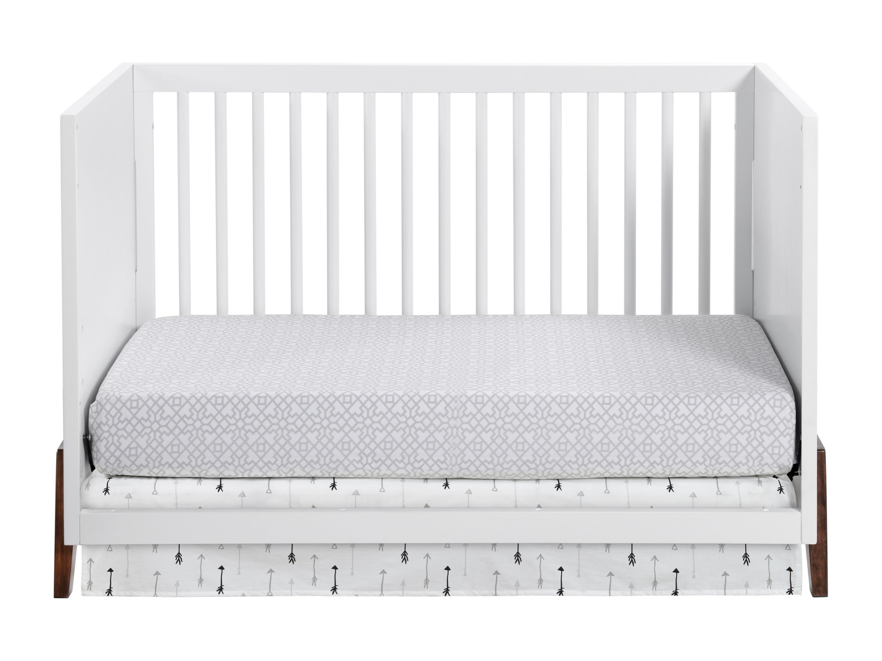 Oxford Baby Mari Modern 3-in-1 Convertible Island Crib, White & Walnut, Wooden Crib