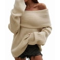thumbnail image 2 of Women'S Off the Shoulder Sweater Oversized Batwing Sleeve Loose Pullover Sweaters Tops Apricot Color S, 2 of 9