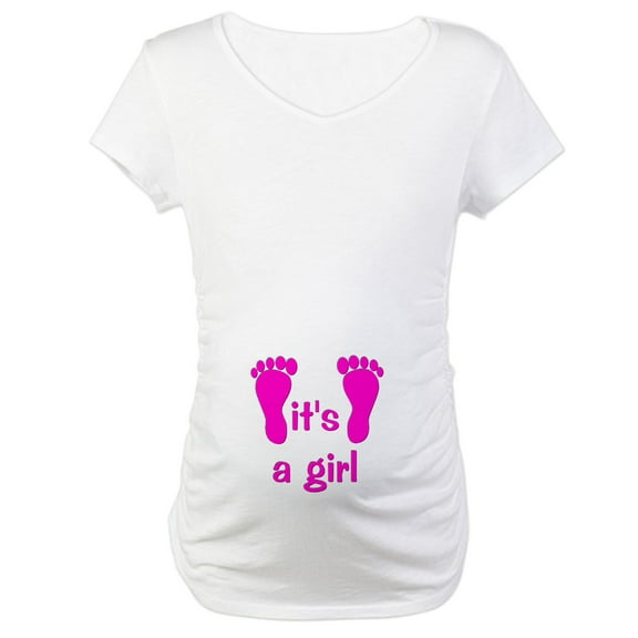 CafePress - Pink Baby Footprints Maternity T Shirt - Cotton Maternity T-shirt, Cute & Funny Pregnancy Tee