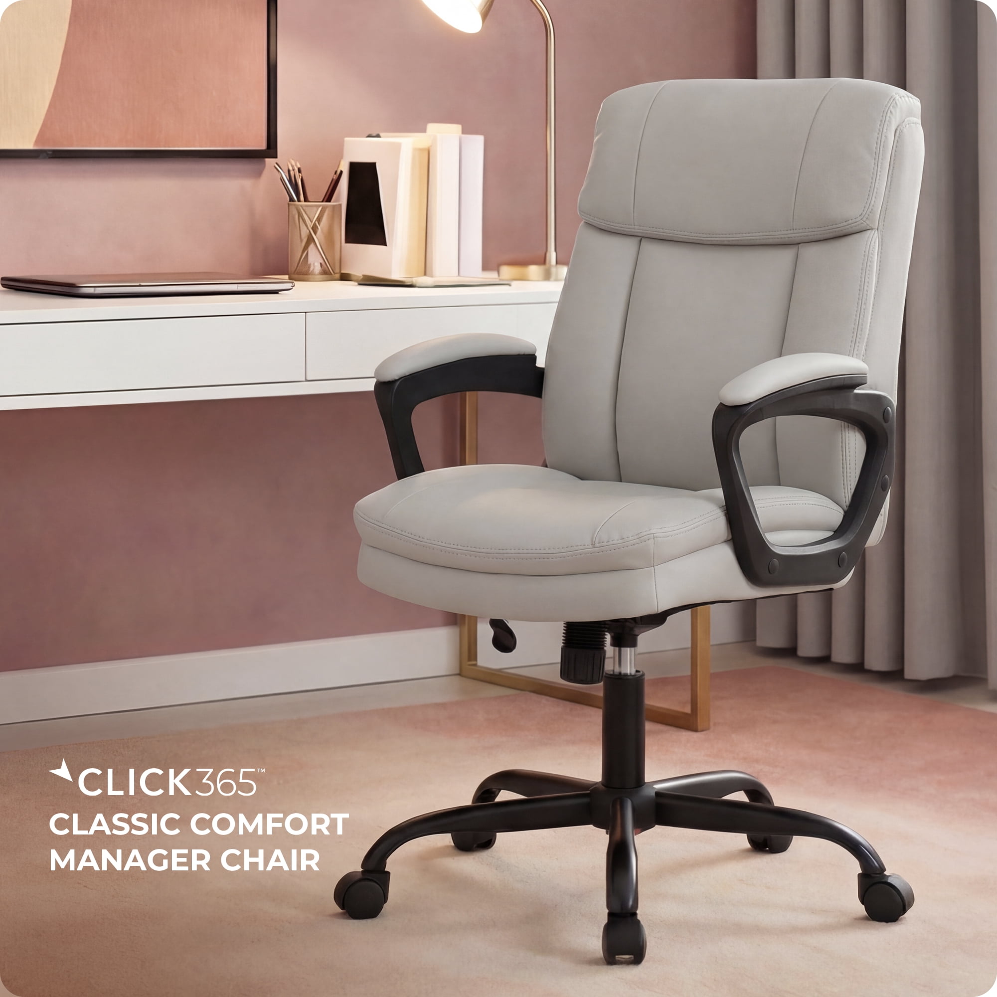 Click365 Click365 Adult Polyurathane Mid Back Indoor Commercial Ergonomic Office Chairs all tools for easy assembly, Off-White