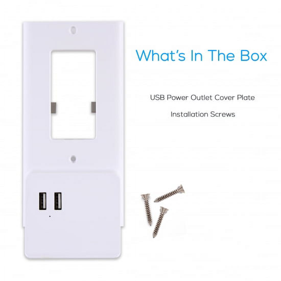 Pyle Wall Mount Power Outlet Socket Cover W/ Two 2.1 Amp Fast Charging Dual USB Charger Port, White