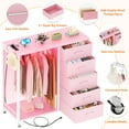 thumbnail image 4 of Aheaplus Dresser for Bedroom with Clothes Rack, 5 Drawers Dresser with Charging Station & LED Lights, Storage Chest of Drawers with Wheels, Wooden Top, Lockable Wheels, Bedroom, Closet, Pink, 4 of 7